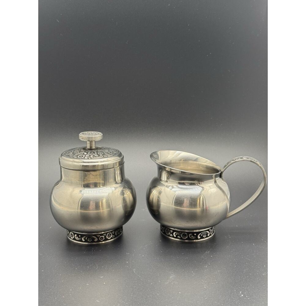 Oneida Custom 18/8 Stainless Covered Sugar and Creamer Set Vintage Japan Floral